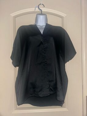 a new day Black Satin V-Neck Short Sleeve Blouse